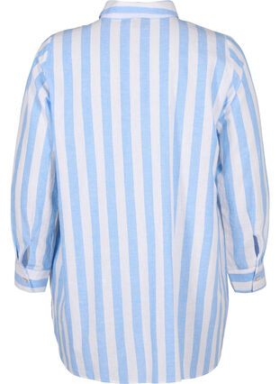 Lang skjorte i hør og bomuld, Blue White Stripe, Packshot image number 1