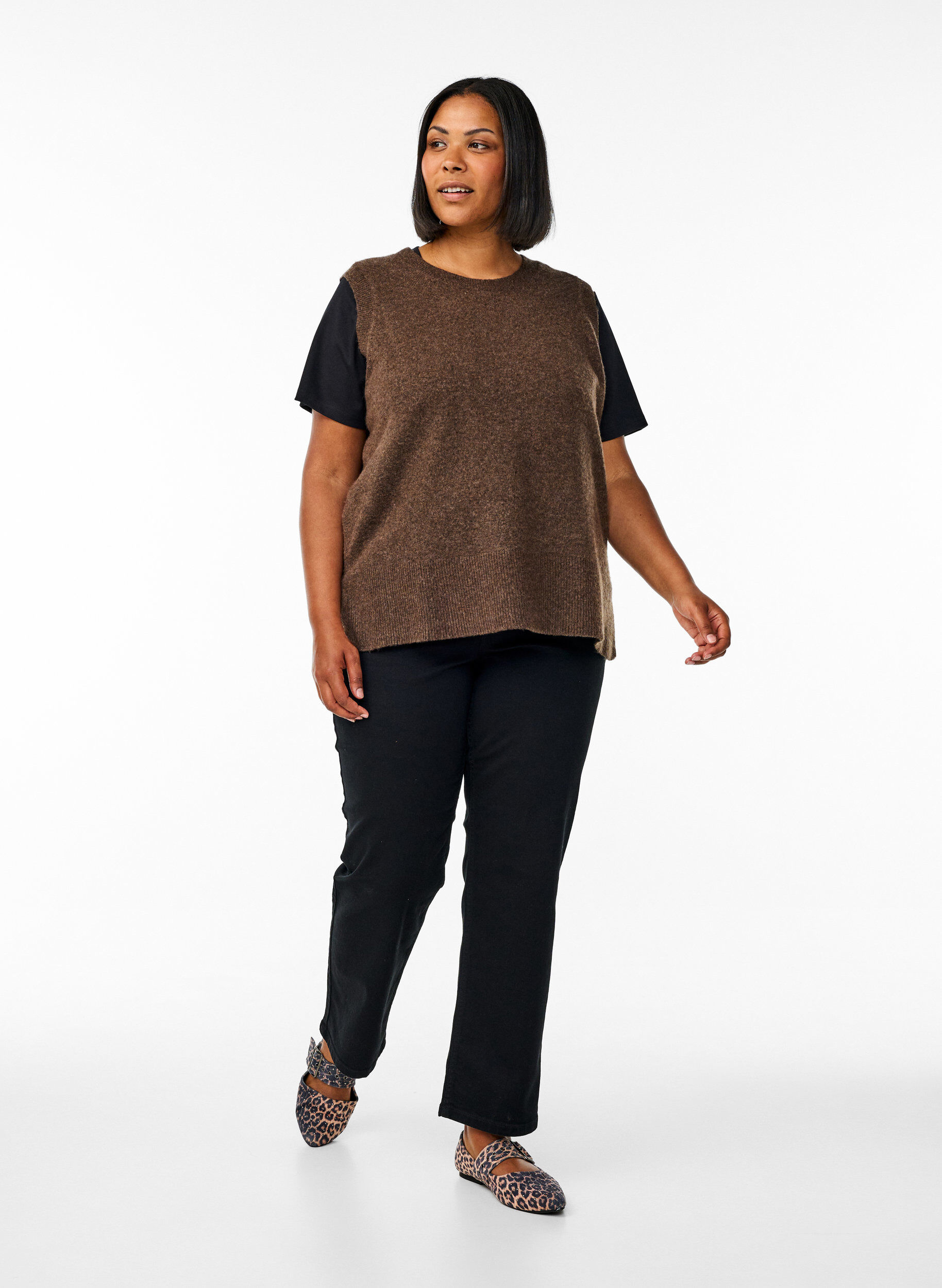 Zizzi Strikvest med ribkanter, Gr&oslash;n, Model image number 1