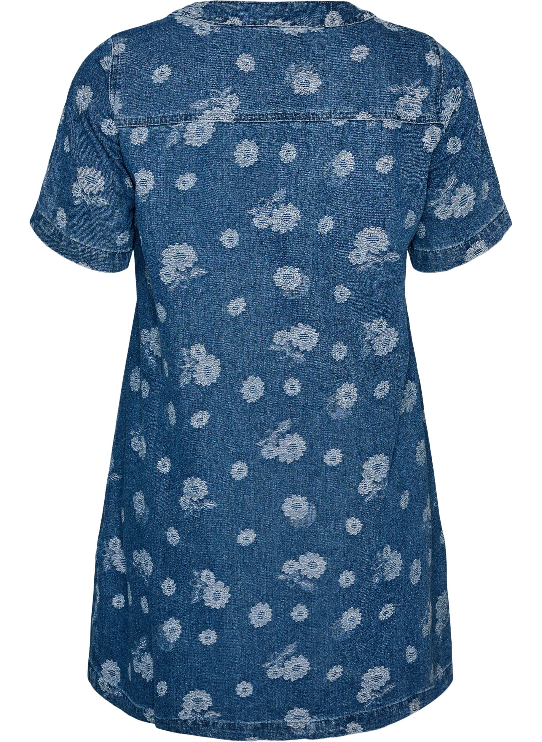 ZizziA-formet denimkjole med blomsterm&oslash;nster, Bl&aring;, Packshot image number 1