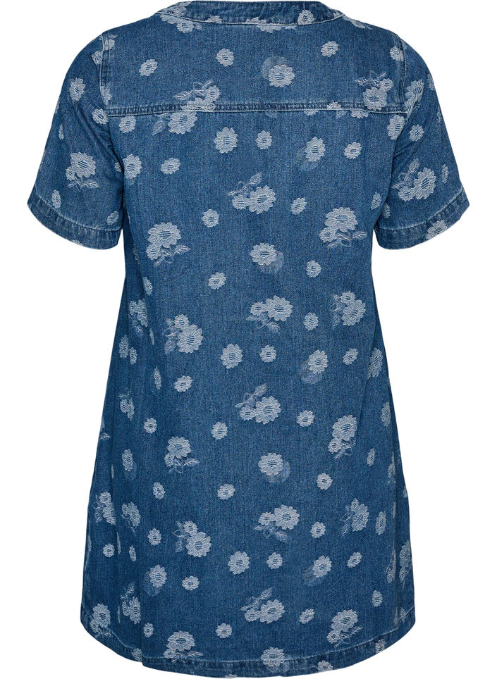 A-formet denimkjole med blomsterm&oslash;nster, Bl&aring;, Packshot image number 1
