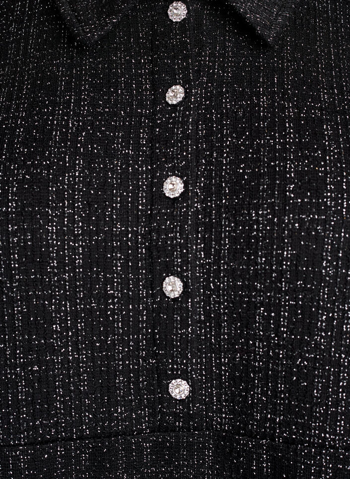 Kort kjole i boucl&eacute; med dekorative knapper, Sort, Packshot image number 2