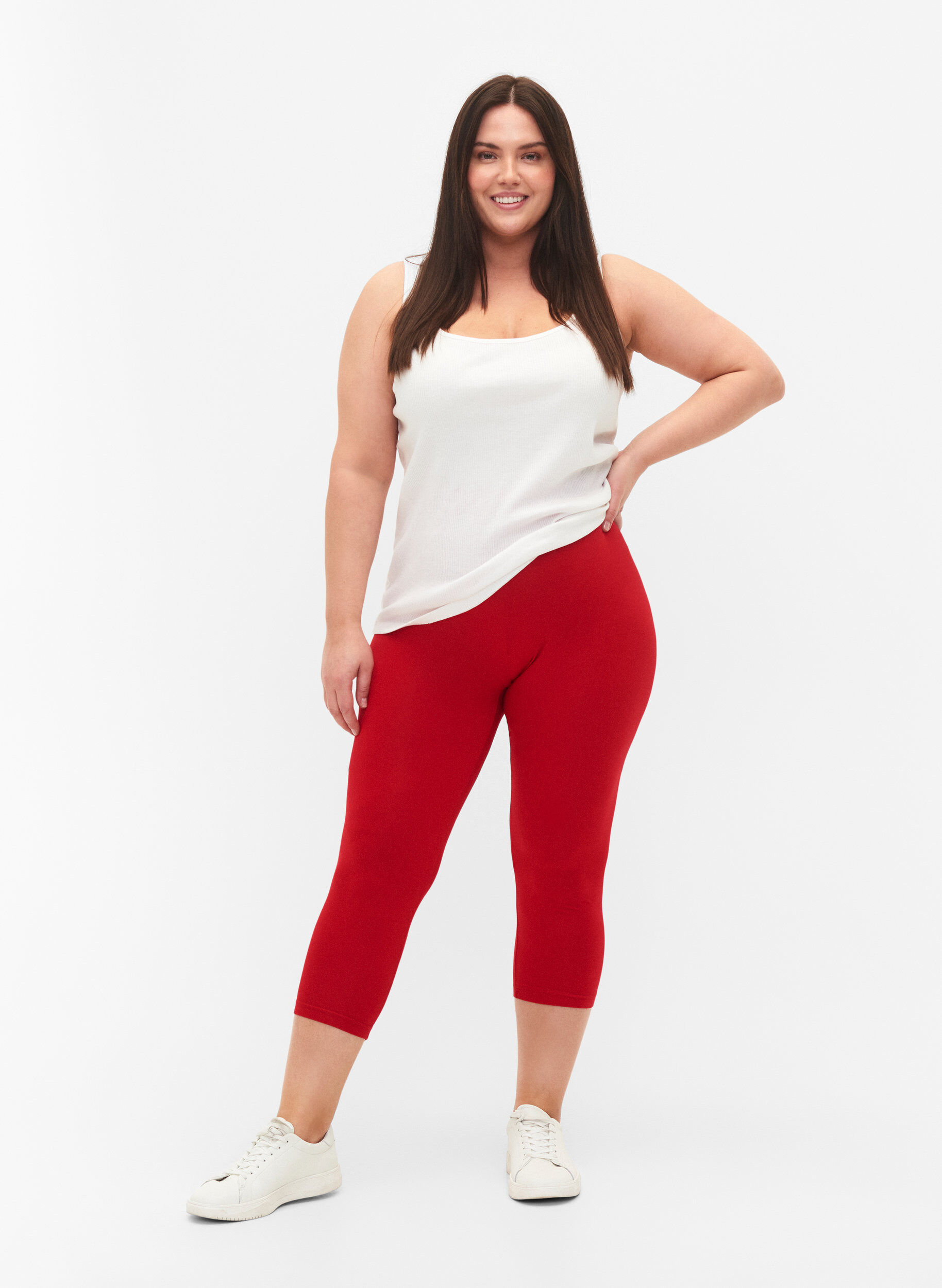 Zizzi Basis 3/4 leggings i viskose, R&oslash;d, Model image number 1