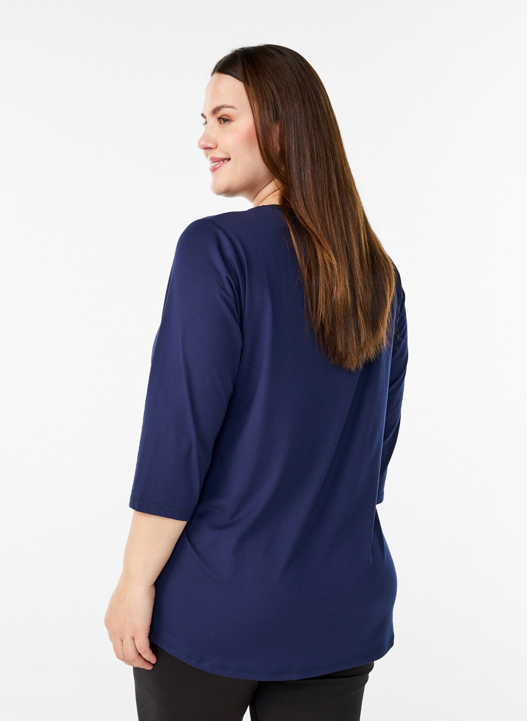 ZizziTr&aelig;ningsbluse med 3/4 &aelig;rmer, Bl&aring;, Model image number 2