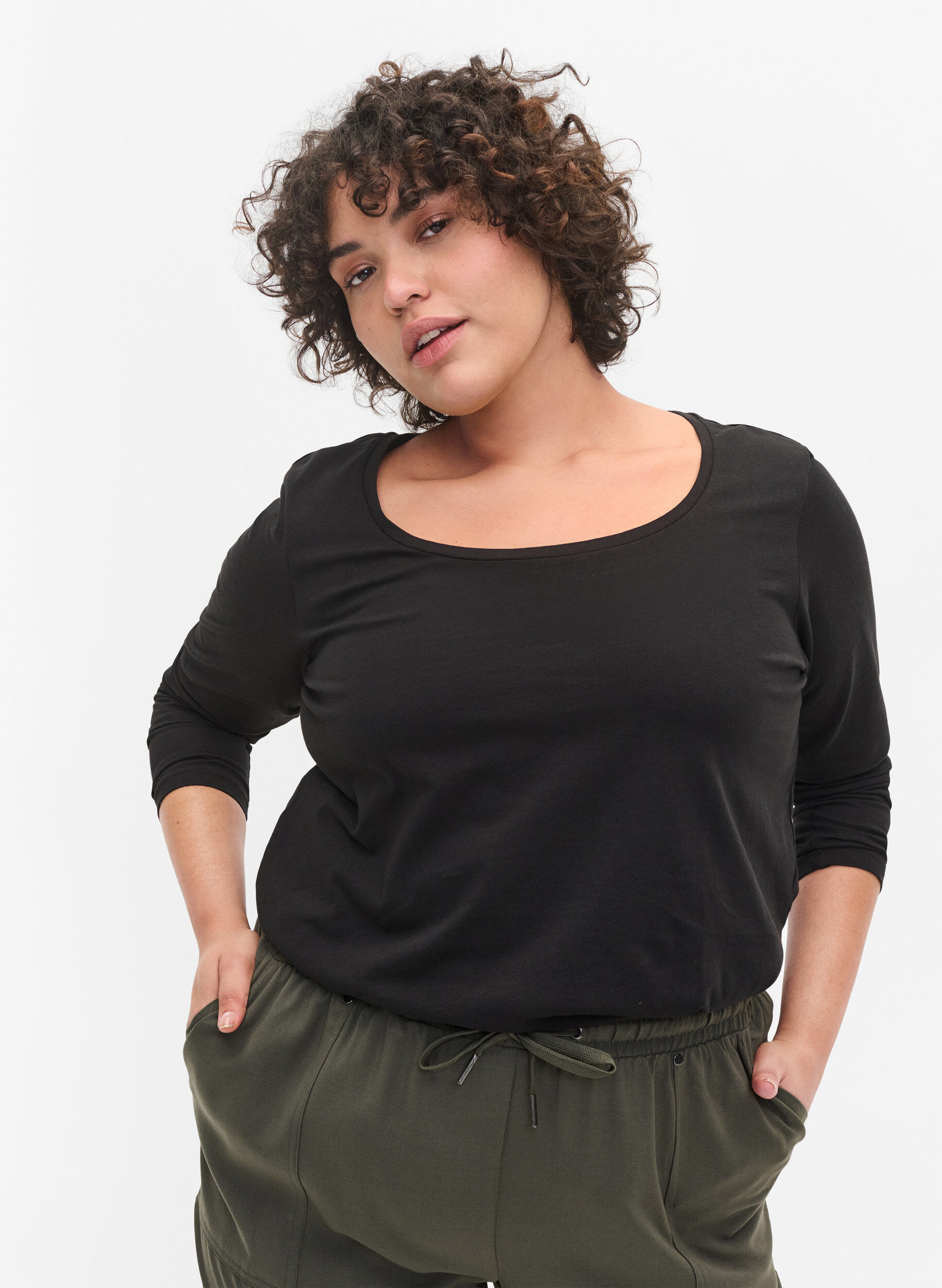 Zizzi 2-pak basis bluse i bomuld, Black/Black, Model image number 0