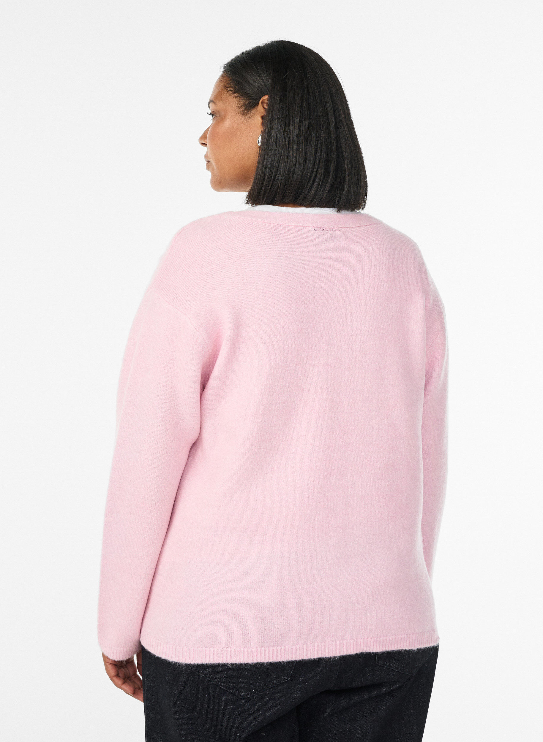 Zizzi Cardigan med V-hals og broderede blomster, Lyser&oslash;d, Model image number 2