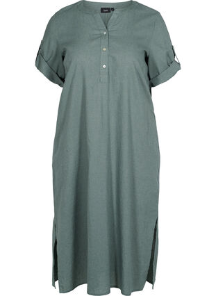 Lang skjortekjole med korte ærmer, Balsam Green, Packshot image number 0
