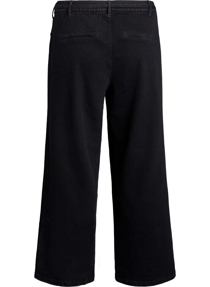 Loose fit jeans med elastisk talje og bindeb&aring;nd, Sort, Packshot