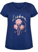 T-shirt i bomuld med frontprint og V-hals, Bl&aring;, Packshot image number 0