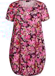 Kort&aelig;rmet bomuldskjole med print, Sort