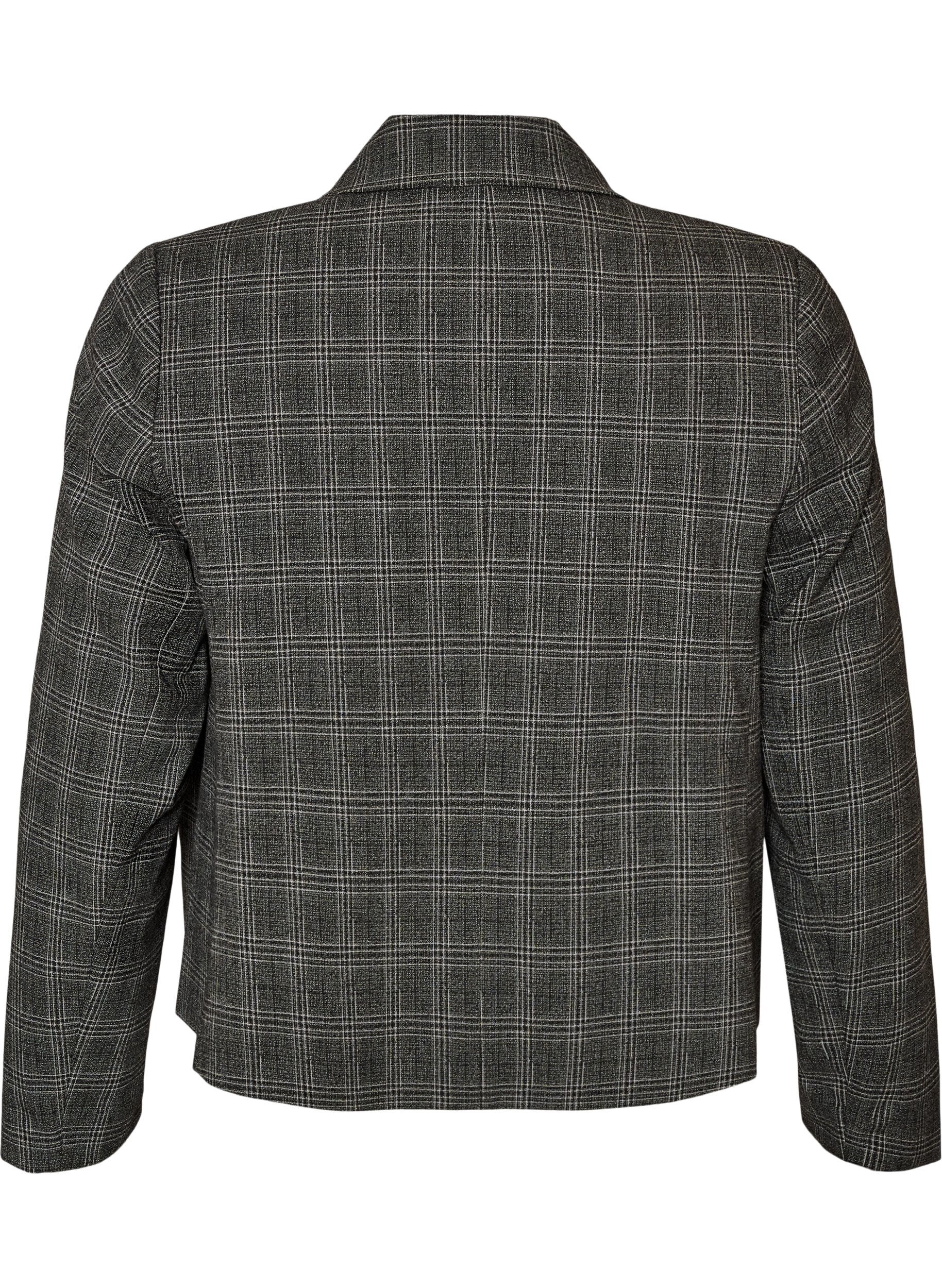 ZizziKort blazer med ternet m&oslash;nster, Gr&aring;, Packshot image number 1
