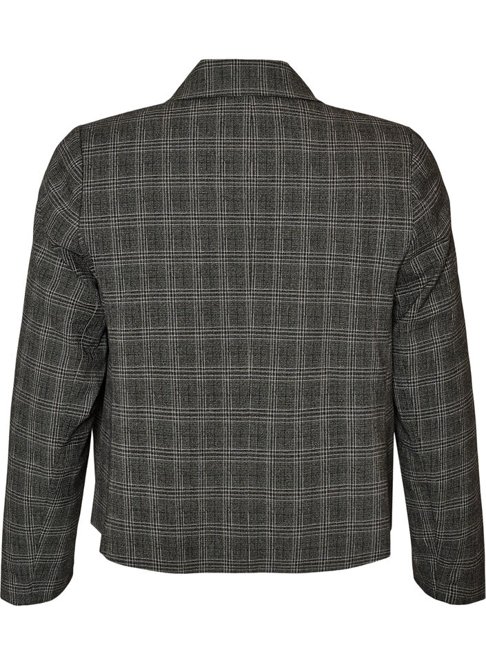 Kort blazer med ternet m&oslash;nster, Gr&aring;, Packshot image number 1