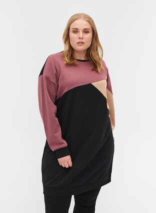 Lang sweatshirt med colorblock, Black Color Block, Model image number 0