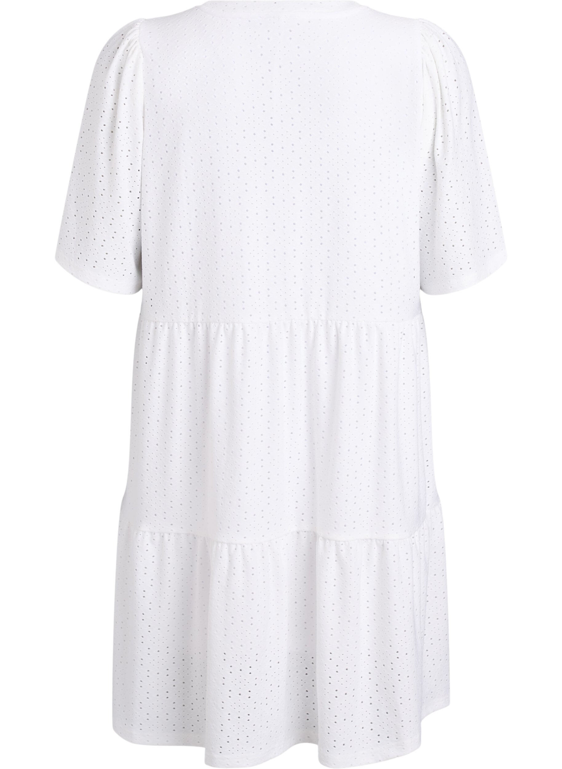 ZizziKort kjole med hulm&oslash;nster og lagdelt sk&oslash;rt, Hvid, Packshot image number 1