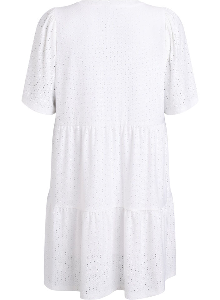 Kort kjole med hulm&oslash;nster og lagdelt sk&oslash;rt, Hvid, Packshot image number 1