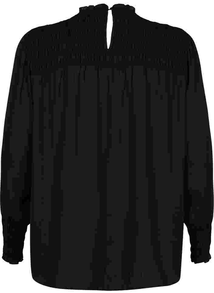 Langærmet bluse med smock , Black, Packshot image number 1