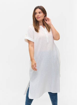 Lang skjortekjole med korte ærmer, White, Model image number 0