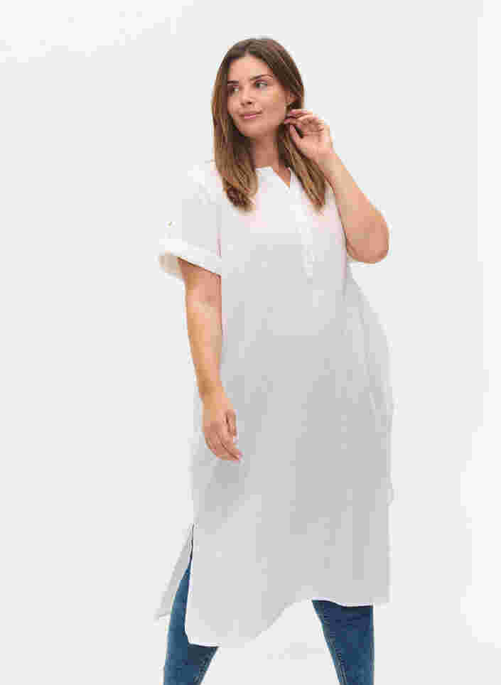 Lang skjortekjole med korte ærmer, White, Model