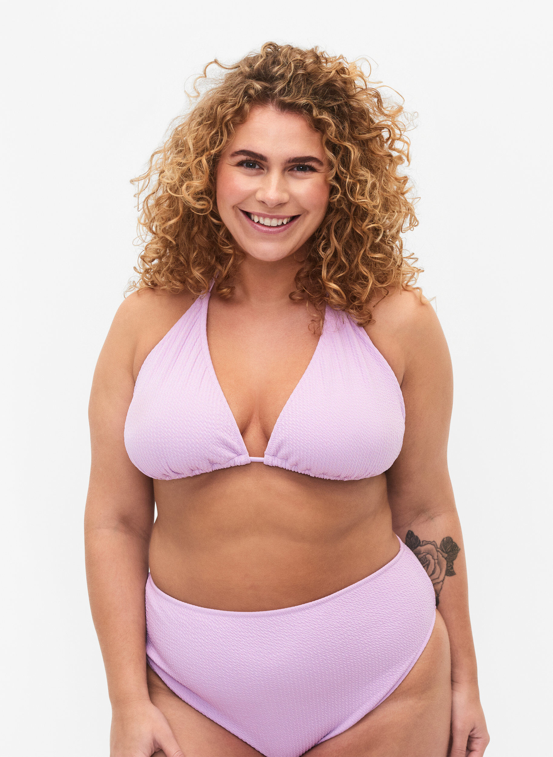 Zizzi Trekants bikini bh med crepe struktur, Lilla, Model image number 0