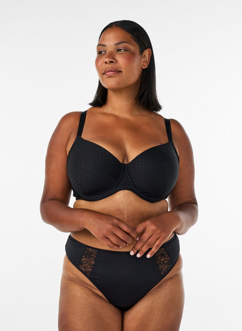 Vatteret microfiber bh med ternet m&oslash;nster, Sort, Model image number 1
