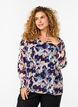 Blomstret bluse med lange ærmer og v-hals, Night Sky AOP Flower, Model image number 0