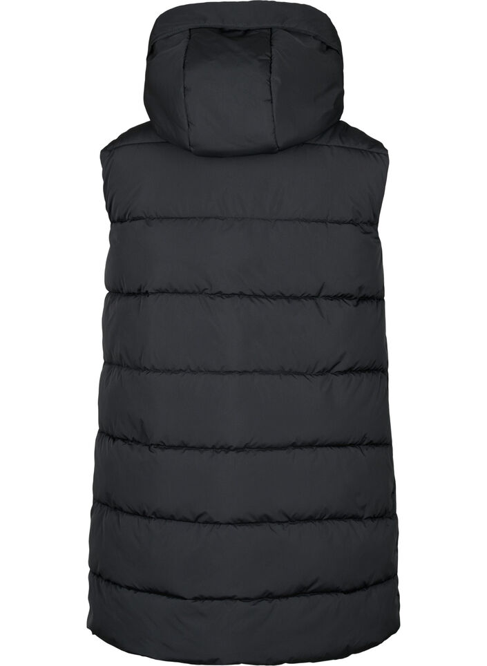 Lang vest med h&aelig;tte og lommer, Sort, Packshot image number 1