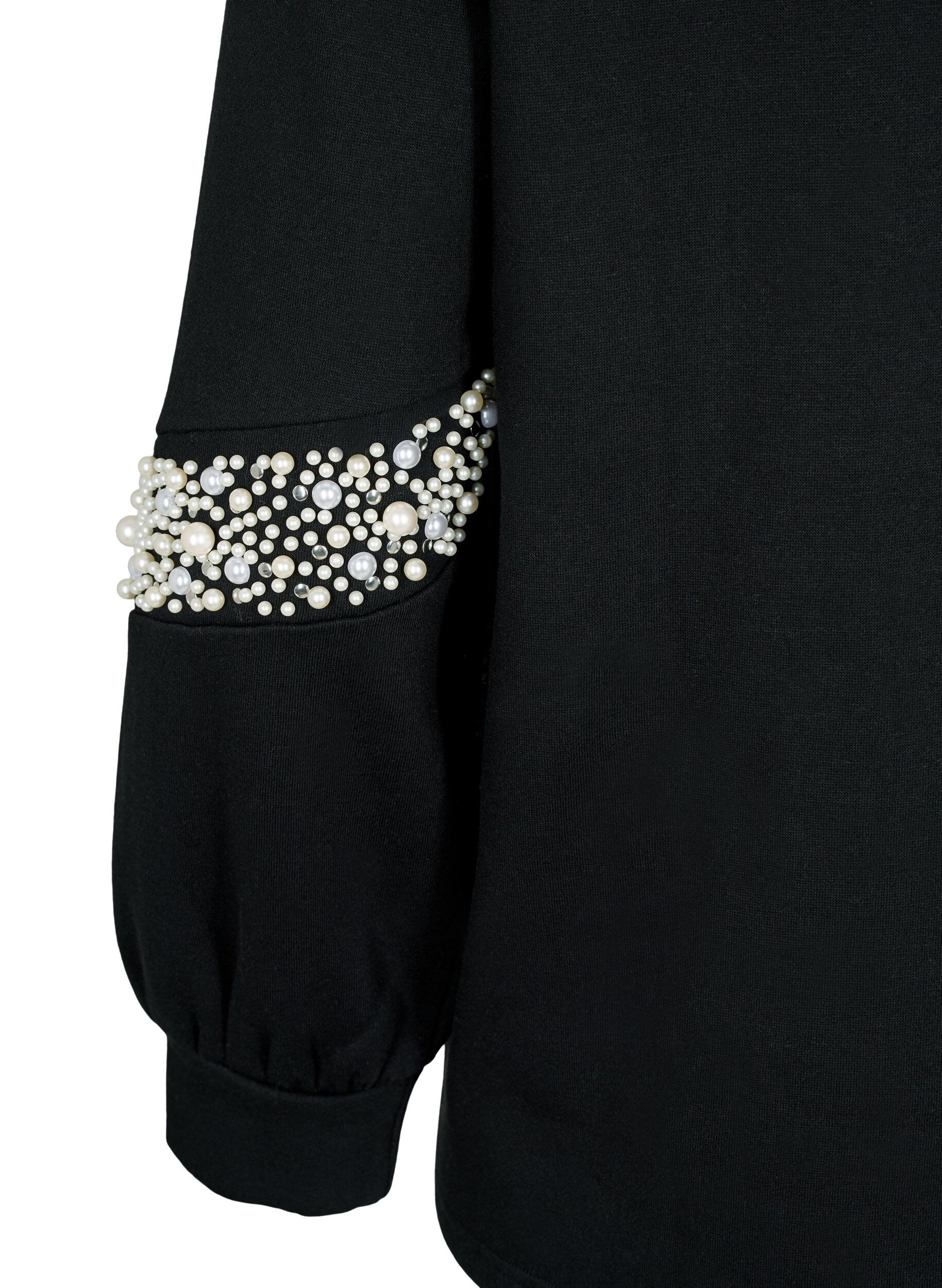 Zizzi Sweatshirt med perledetaljer, Black, Packshot image number 3