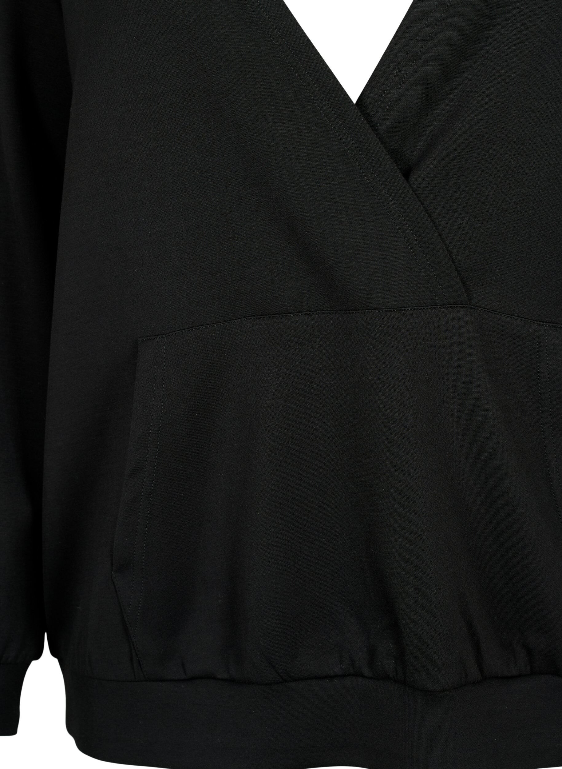 Zizzi Sweatshirt med v-hals og lomme, Black, Packshot image number 2