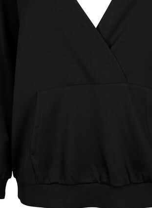 Sweatshirt med v-hals og lomme, Black, Packshot image number 2
