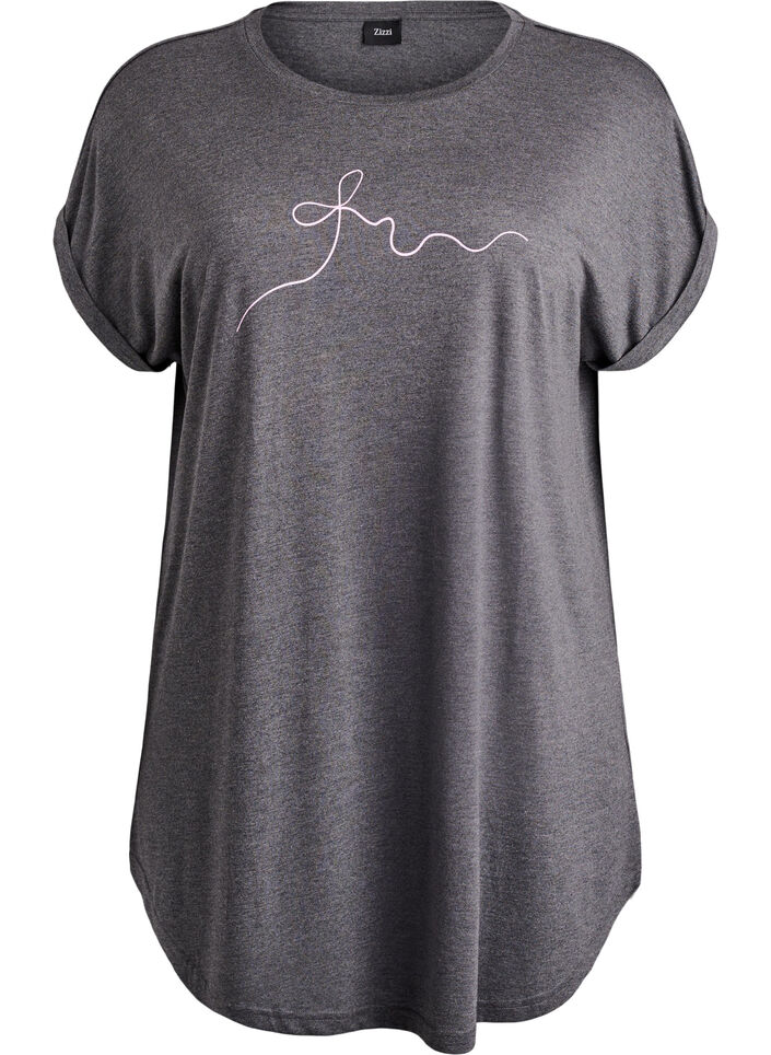 Kort&aelig;rmet natkjole med tekstprint, Sort, Packshot image number 0