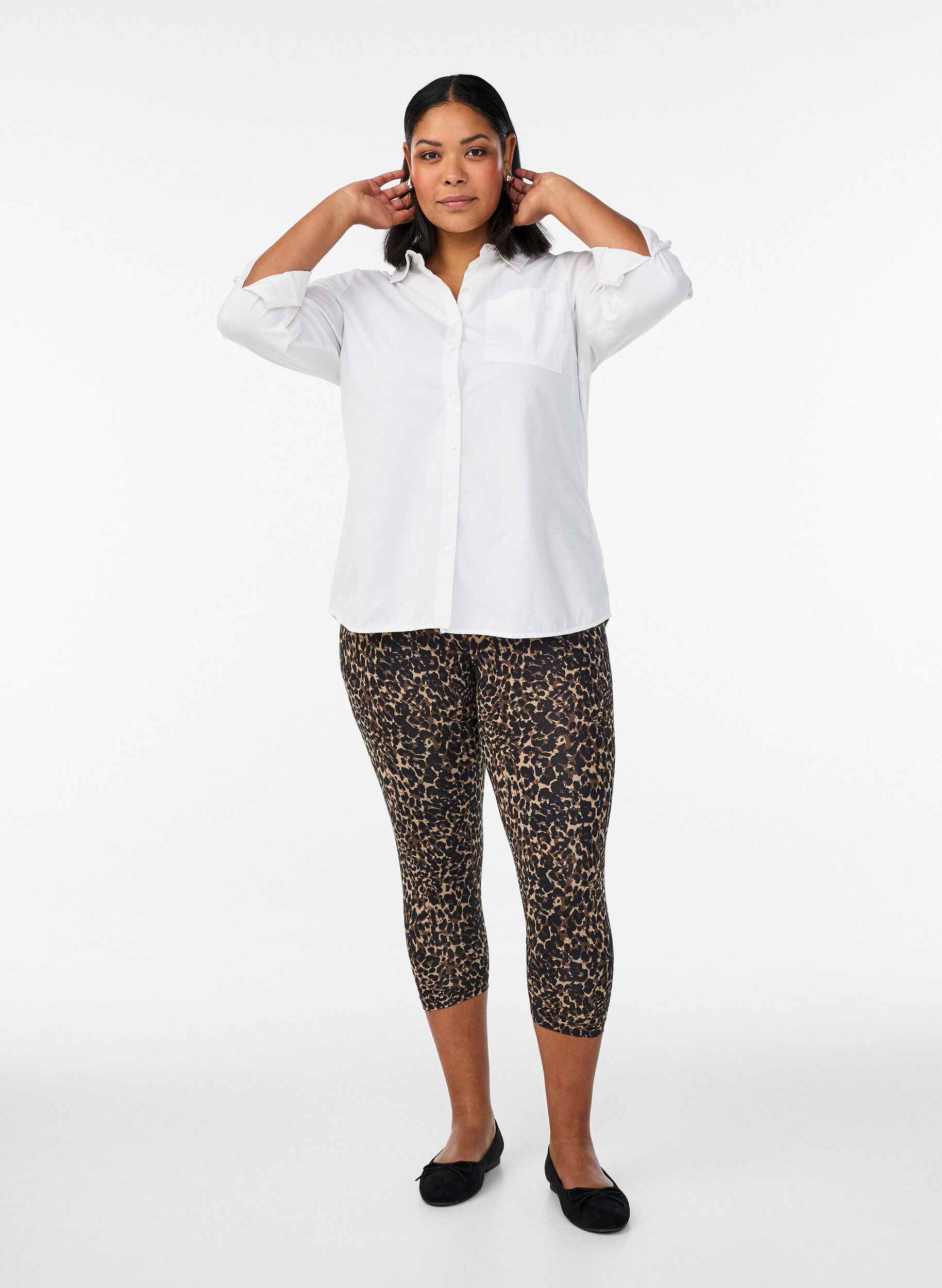 Zizzi 2-pak leggings i 3/4 l&aelig;ngde, Sort, Model image number 1
