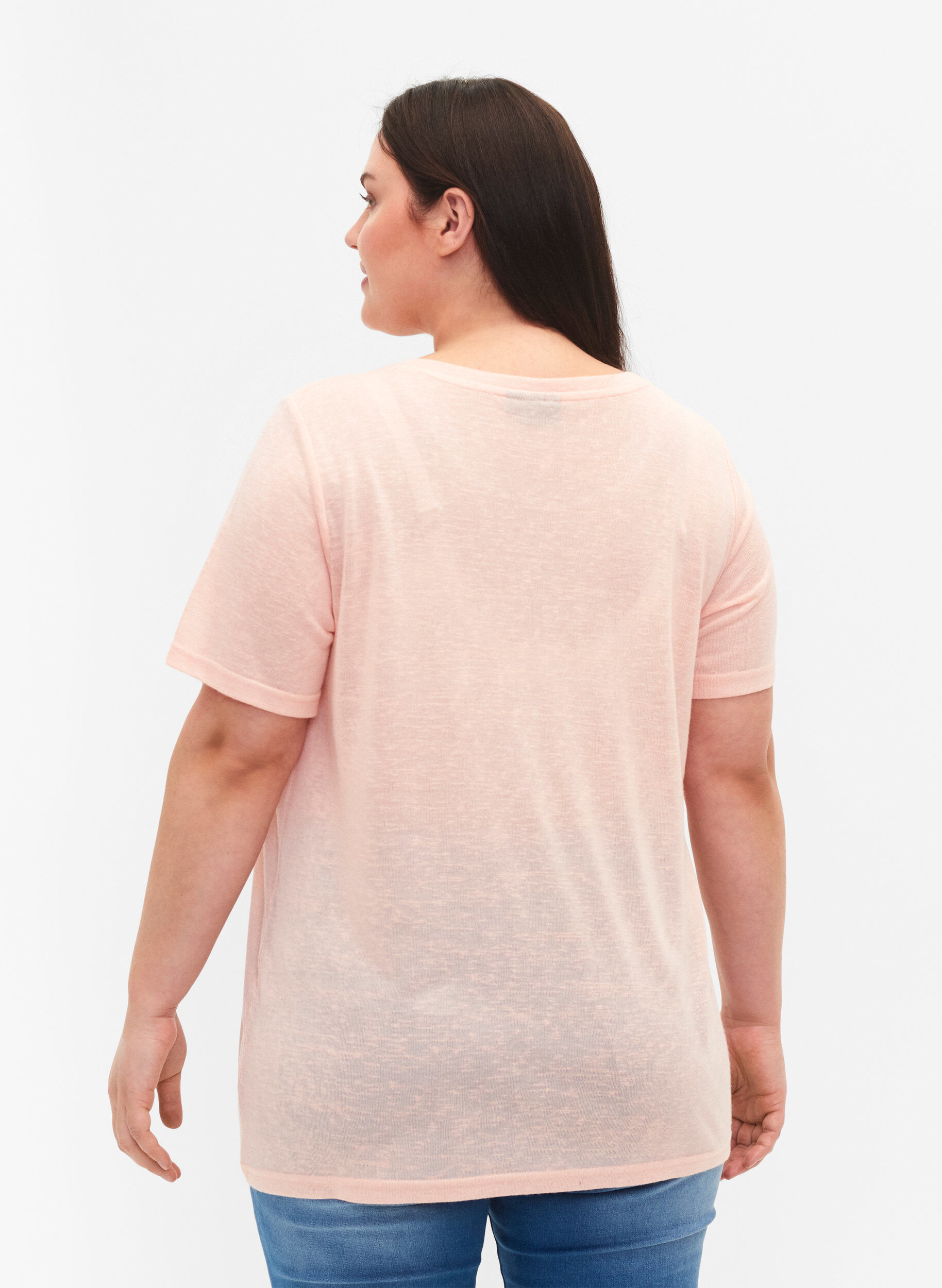 Zizzi T-shirt med nitter og rund hals, Pale Blush, Model image number 1
