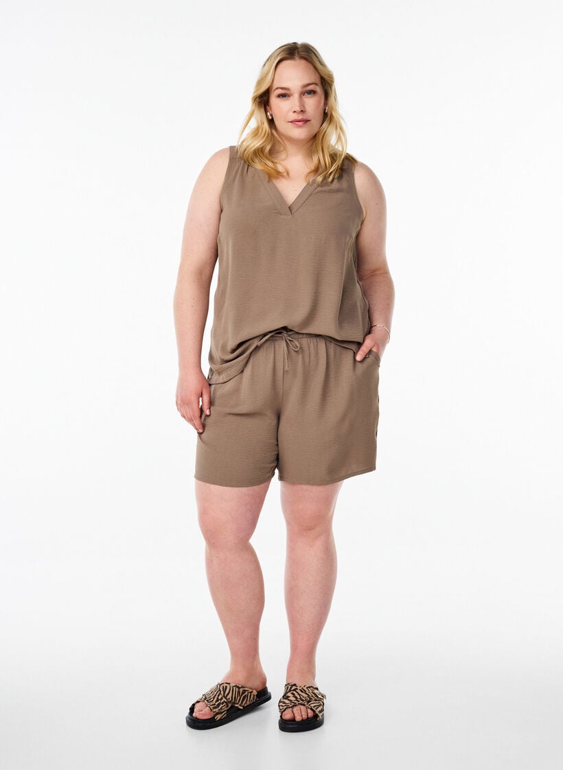 &AElig;rmel&oslash;s top med rynkedetaljer, Brun, Model image number 1