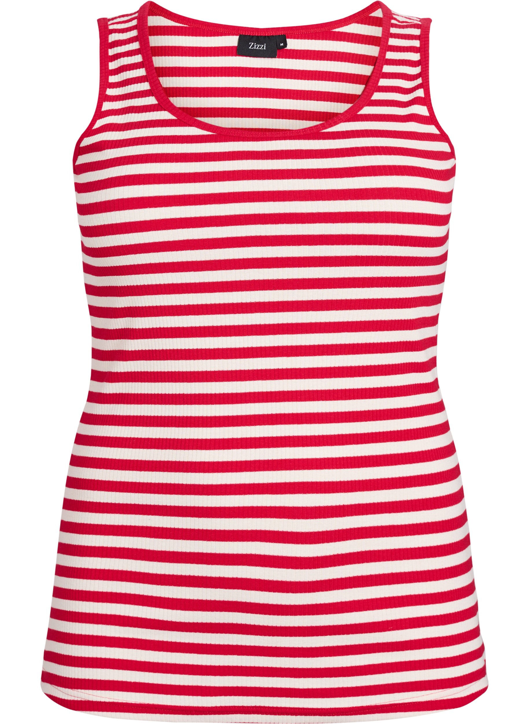 ZizziStribet tanktop med ribstruktur, R&oslash;d, Packshot image number 0
