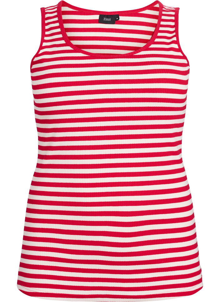 Stribet tanktop med ribstruktur, R&oslash;d, Packshot image number 0