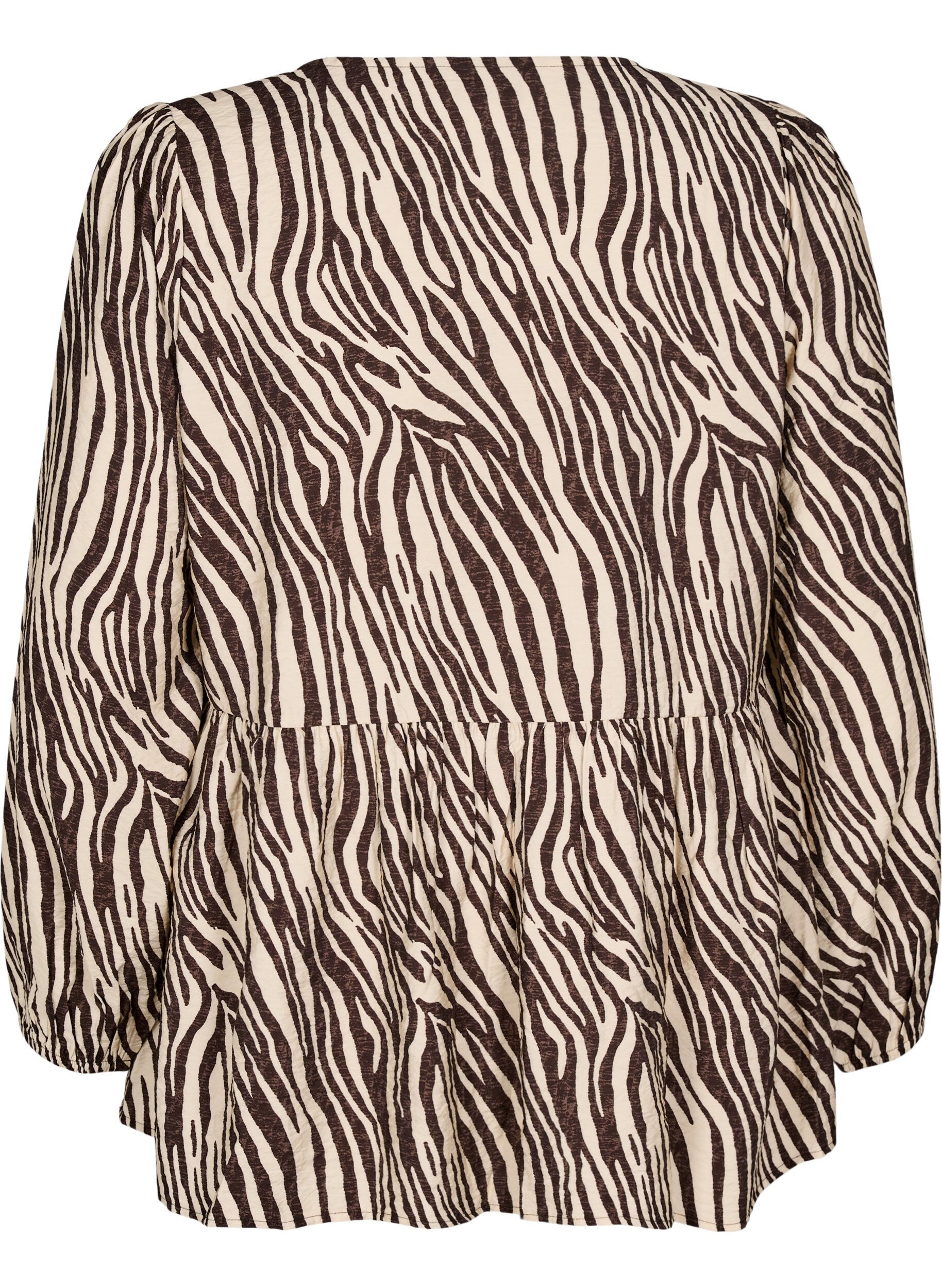 Zizzi Peplumbluse med bindeb&aring;nd og zebraprint, Brun, Packshot image number 1