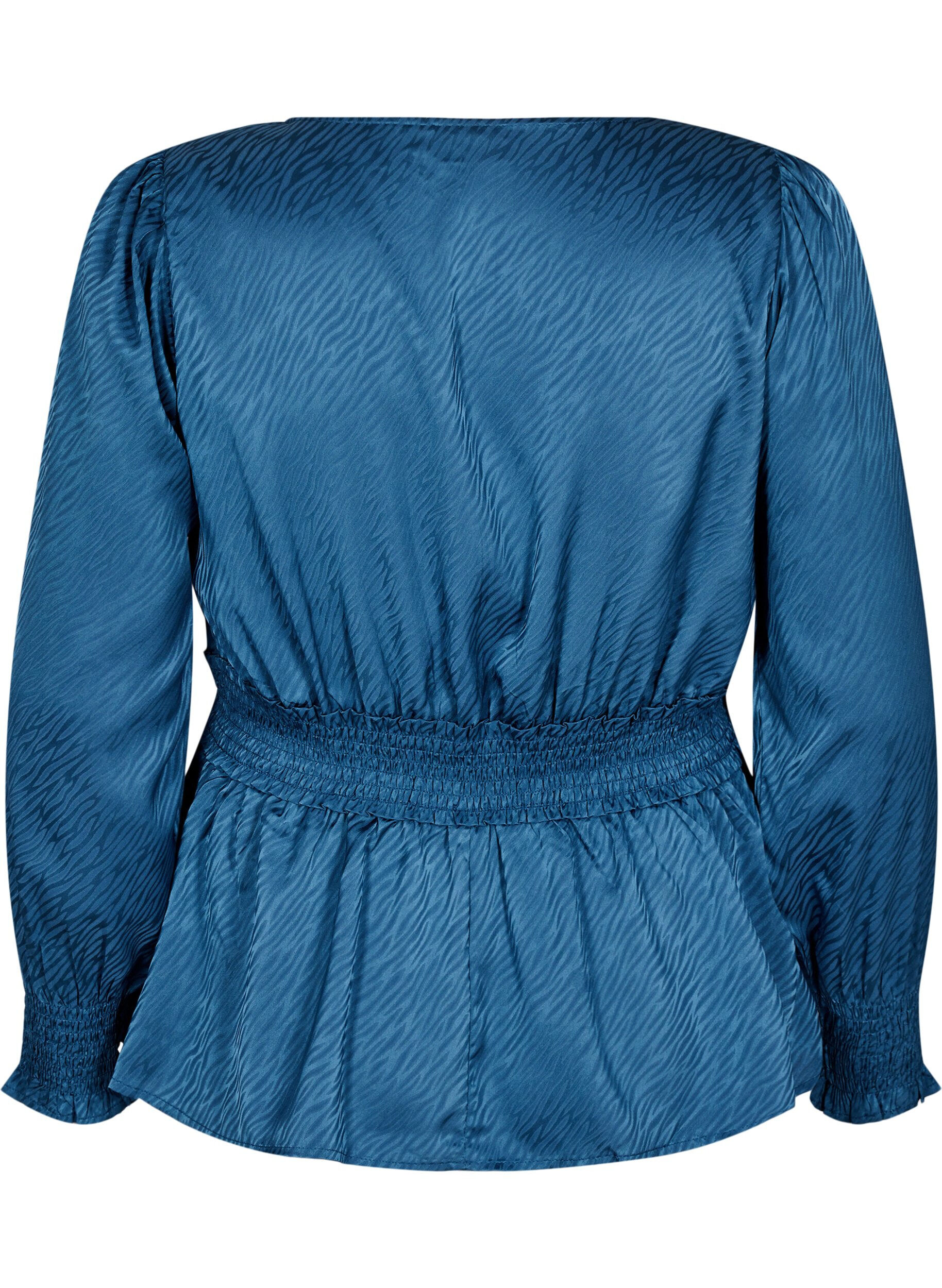 Zizzi Tone-i-tone m&oslash;nstret bluse med smock, Midnight, Packshot image number 1
