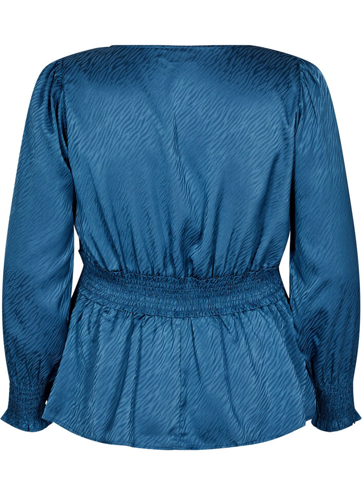 Tone-i-tone mønstret bluse med smock, Midnight, Packshot image number 1