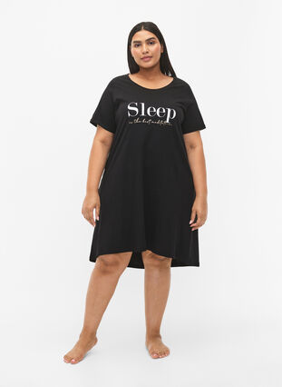 Kortærmet natkjole i økologisk bomuld , Black Sleep, Model image number 2