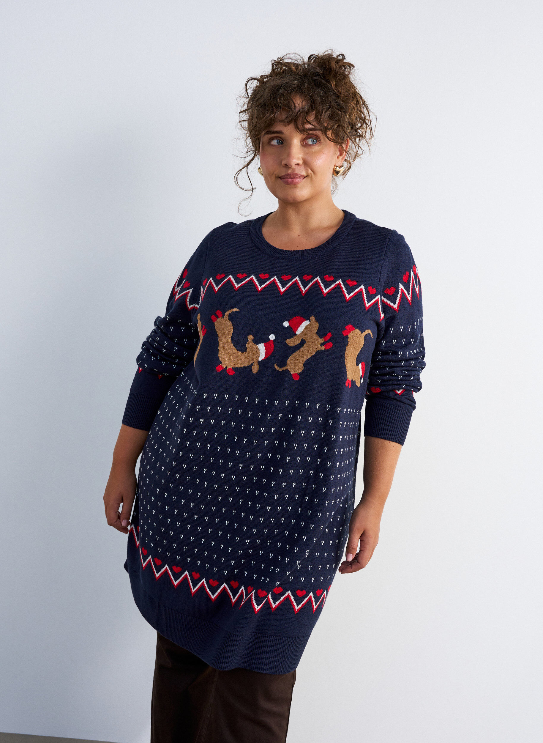 Kort strikkjole med julemotiv, Bl&aring;, Model