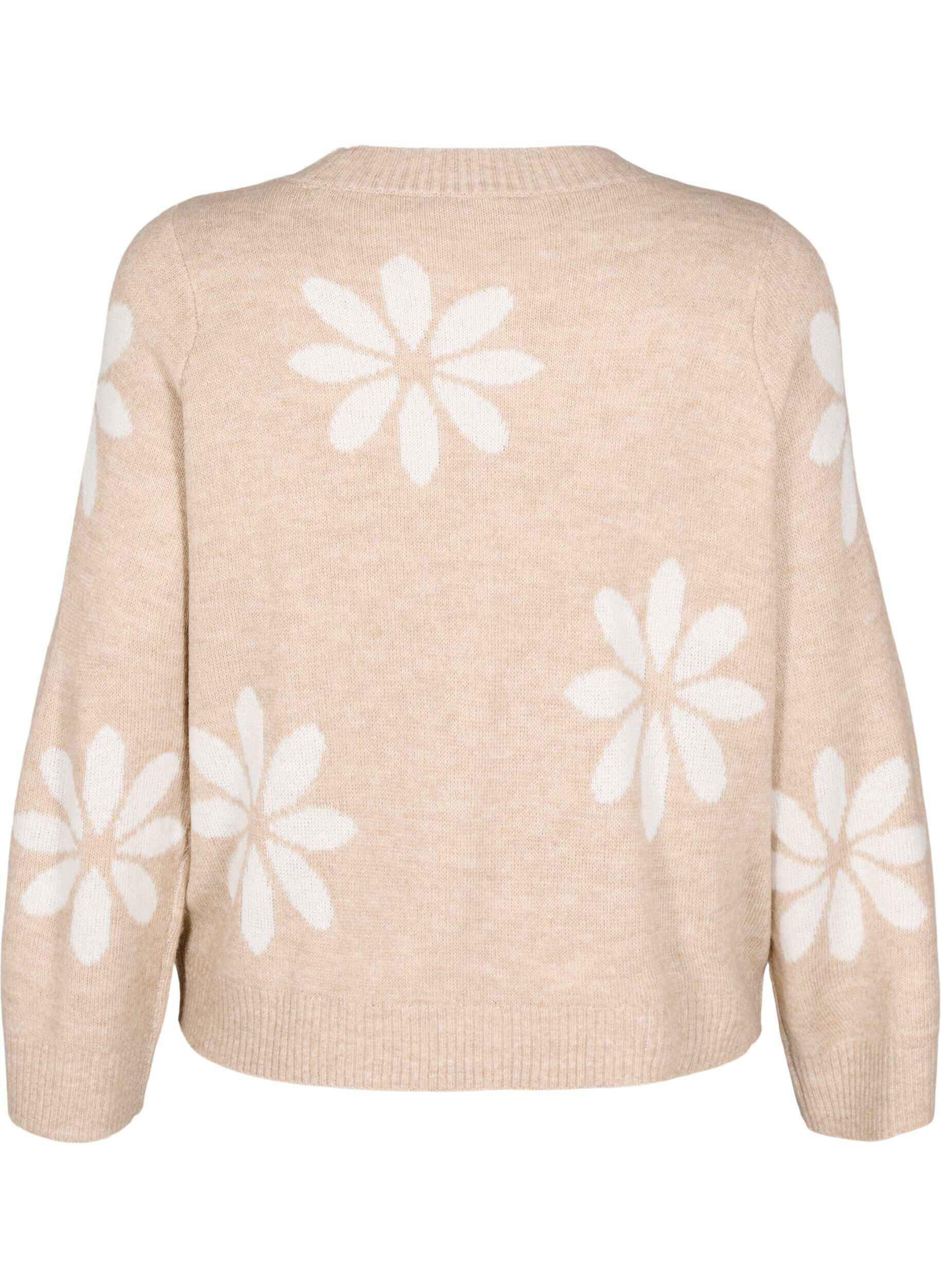 Zizzi Strikbluse med blomster, Simply Taupe Comb, Packshot image number 1
