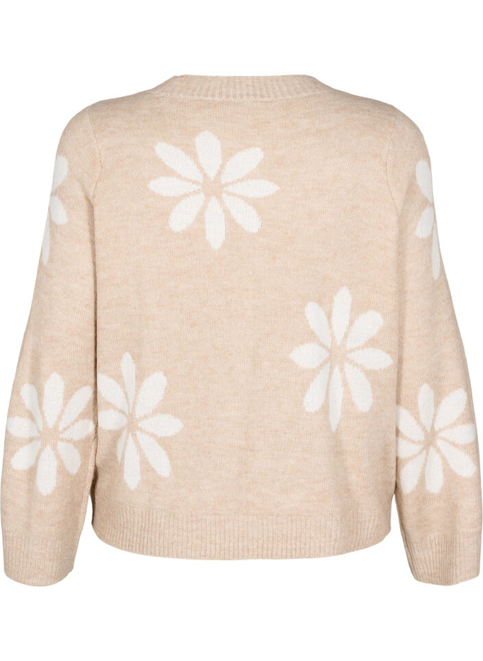 Strikbluse med blomster, Simply Taupe Comb, Packshot image number 1