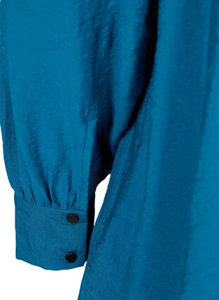 Lang ensfarvet skjorte i viskosemix, Moroccan Blue, Packshot image number 3
