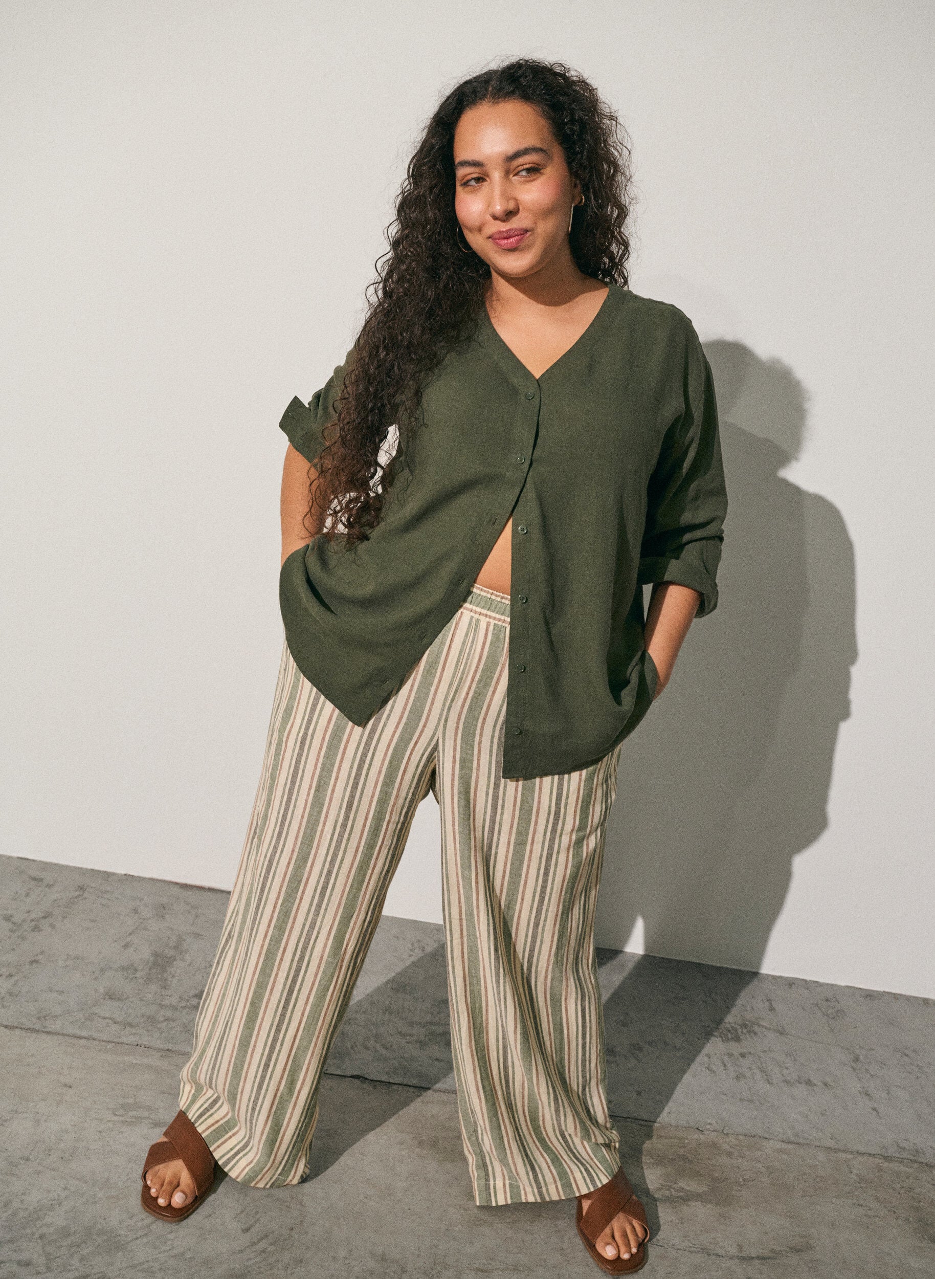 ZizziBukser i h&oslash;r og viskose med vide ben, Vanilla, Image image number 0