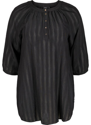 Tunika med knapper og 3/4 ærmer, Black, Packshot image number 0