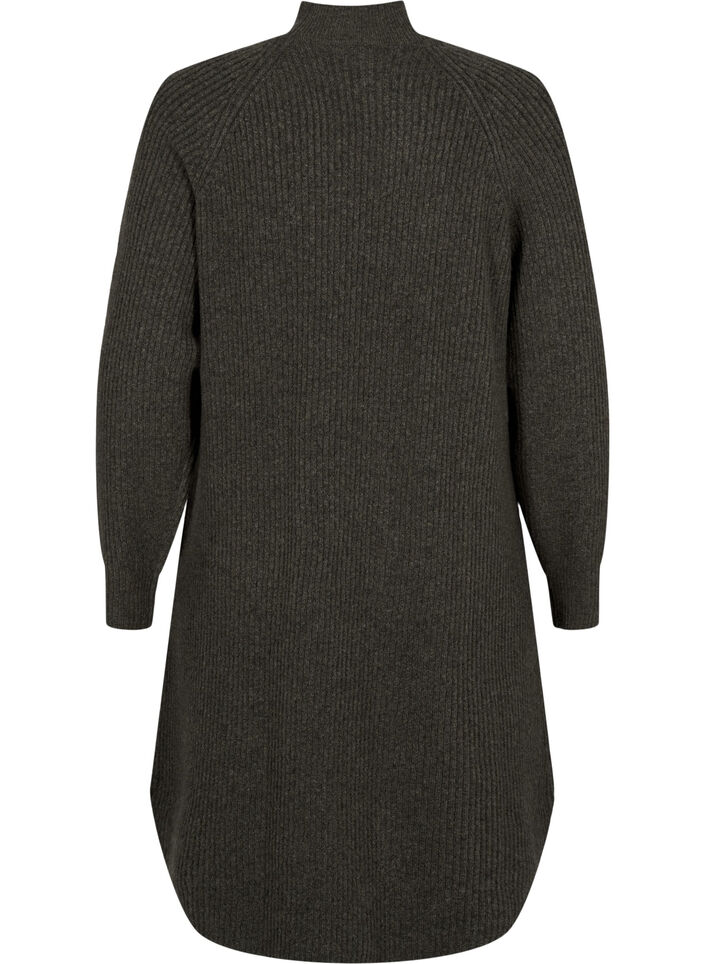 Langærmet strikkjole med høj hals , Sea Turtle Mel., Packshot image number 1