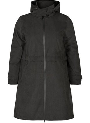 Vandtæt jakke med hætte og justerbar talje, Black, Packshot image number 0