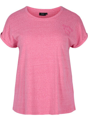 Meleret t-shirt i bomuld, Fandango Pink Mel, Packshot image number 0