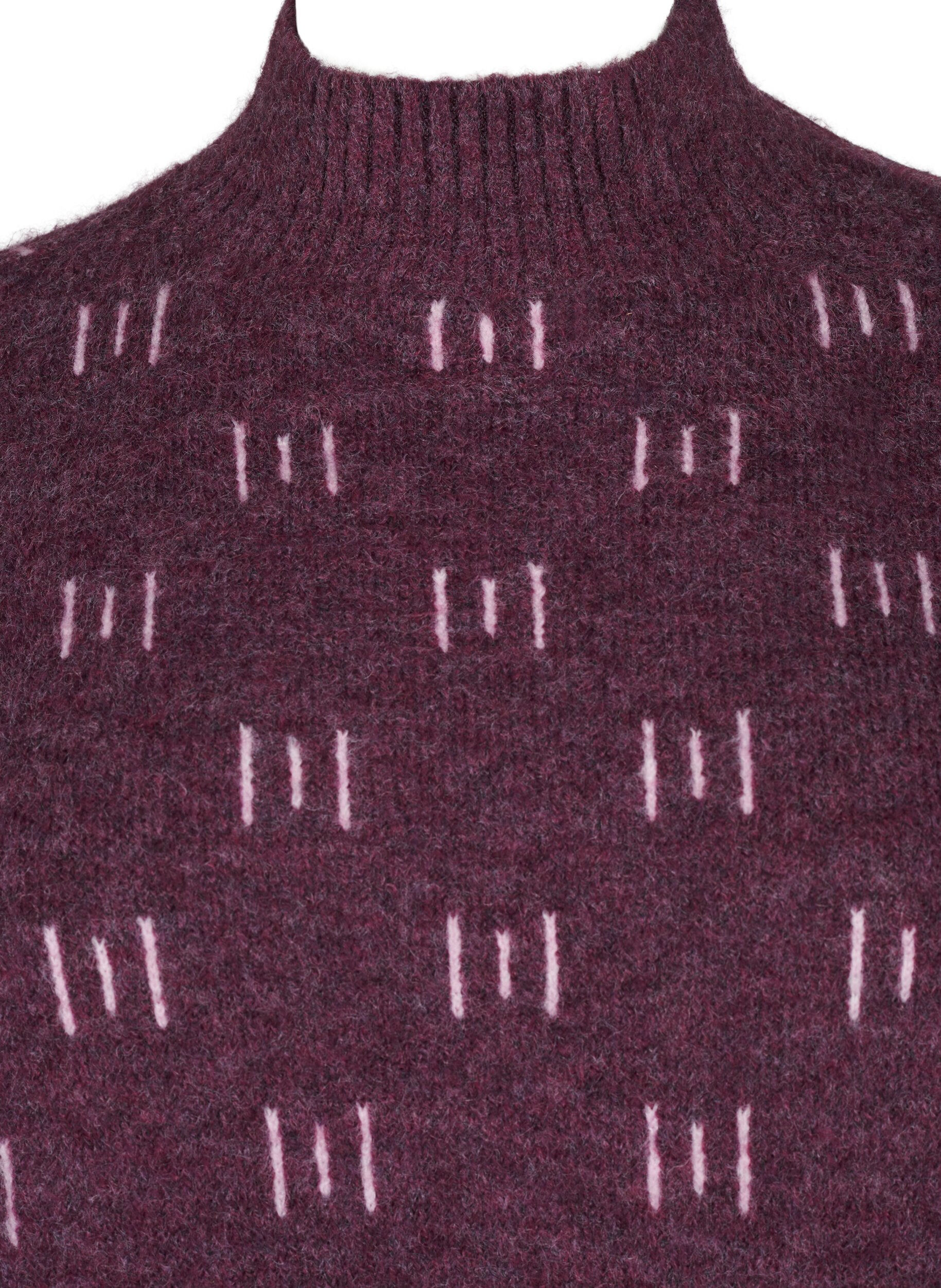 Zizzi Strikbluse med m&oslash;nster og h&oslash;j hals, Potent P. Mel. Comb, Packshot image number 2