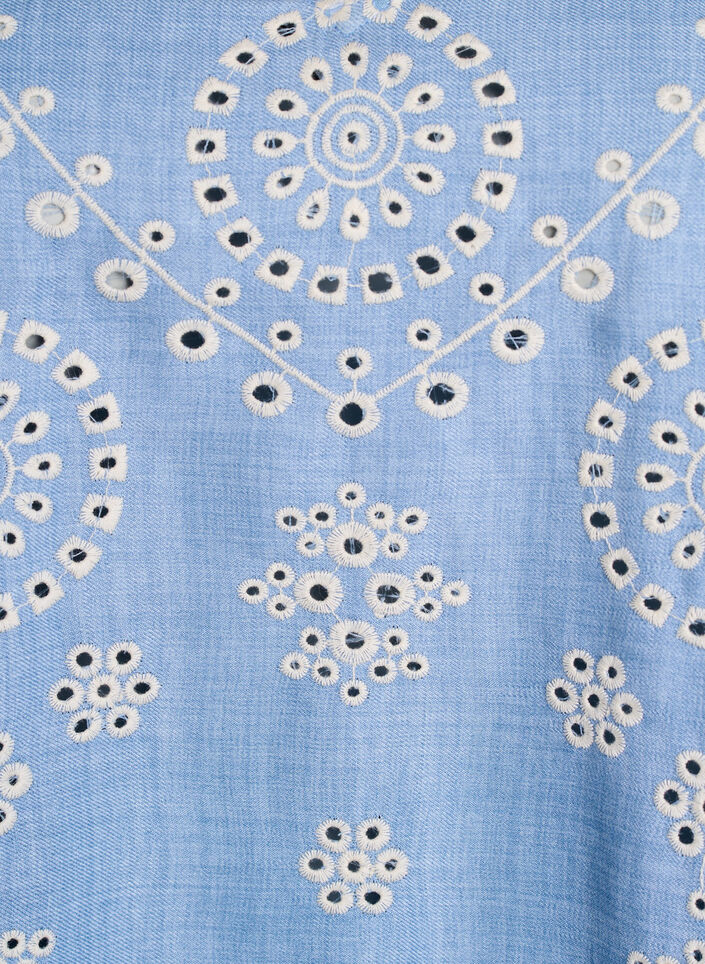Bluse med broderie anglaise og korte pufærmer, Blå, Packshot image number 2