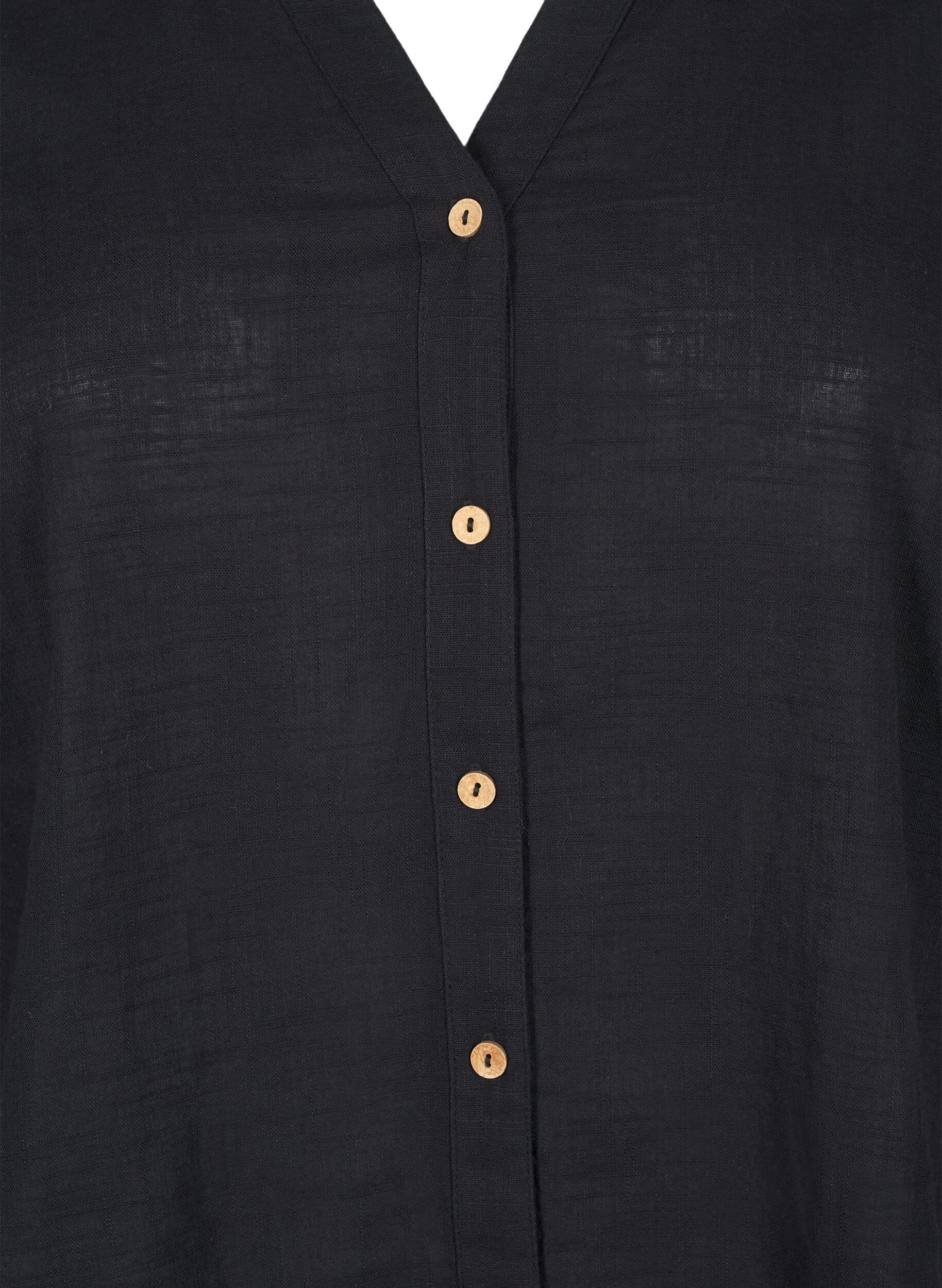 ZizziSkjortebluse i bomuld med v-udsk&aelig;ring, Sort, Packshot image number 2